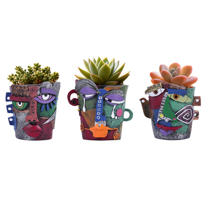 LINYTHER Mini Abstract Face Planter – Small Picasso-Inspired Resin Planter for Succulents, Cacti & Small Plants, Whimsical Decorative Head Planter for Indoor & Outdoor Garden