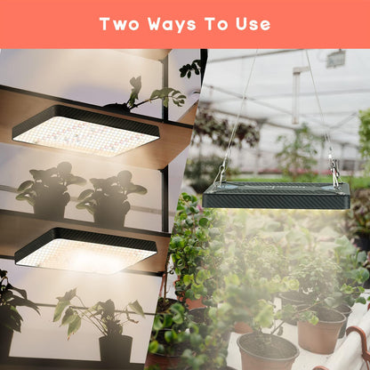 Ohtoad Grow Lights (2 Pack), Hanging Grow Lights for Indoor Plants, 200W UV-IR Full Spectrum Led Grow Light for Seed Startin