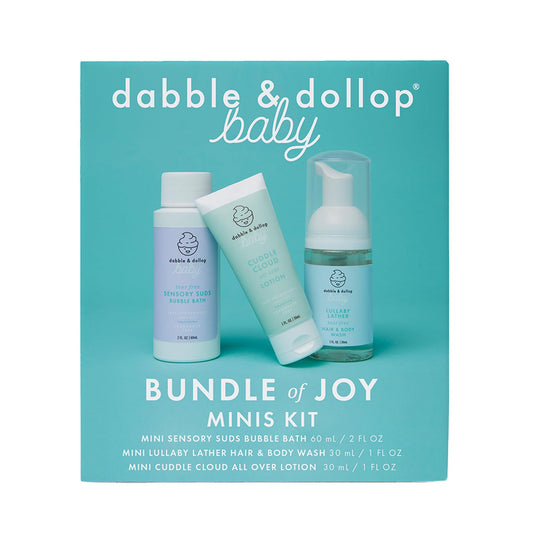 Dabble & Dollop Baby Minis Kit – Fragrance-Free, Tear-Free Shampoo & Body Wash, Bubble Bath and All Over Lotion, Travel Size Baby Toiletries or Gift Set for Newborns & Sensitive Skin
