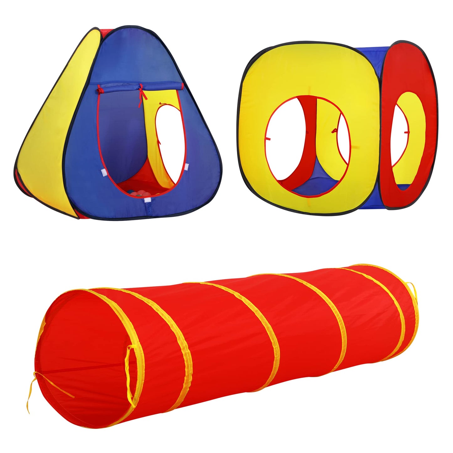 LimitlessFunN 3pc Pop Up Kids Play Tent, Crawl Tunnel, Ball Pit | Includes Carrying Case |, Children Indoor Playhouse for Baby, Toddlers, Boys & Girls, 47" D x 126" W x 34" H
