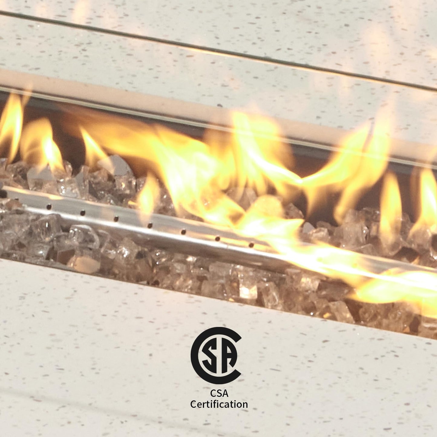 COSIEST Outdoor Propane Fire Pit Table, 56" x 28" Rectangle Terrazzo White Concrete-Like Finish, Certified, 50,000 BTU Stainless Steel Burner w Transparent Gray Fire Glass, Wind Guard, Raincover