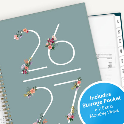 Blue Sky 2026-2027 Weekly and Monthly Academic Year Planner Calendar, July 2026 - June 2027, 8.5" x 11", Flexible Cover, Wirebound, Storage Pocket, Laminated Tabs, Greta