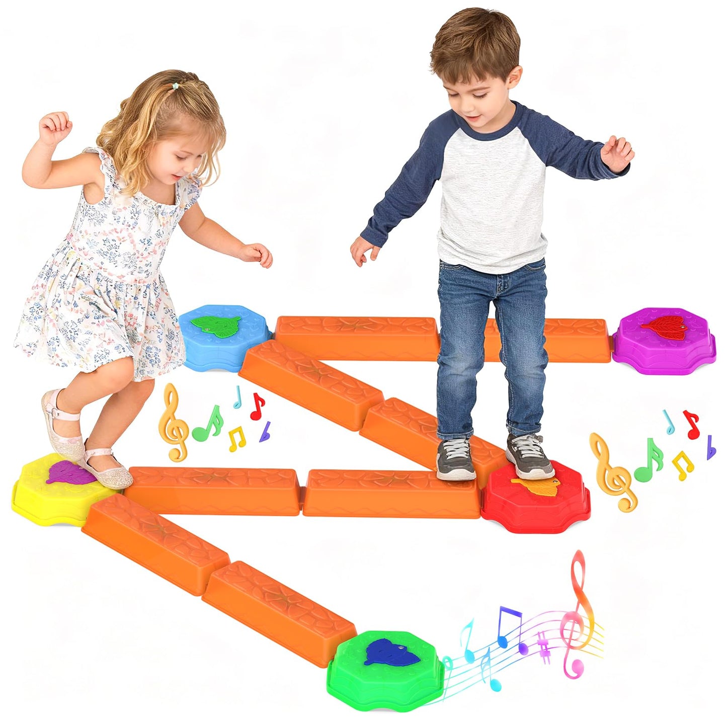 kenvc Stepping Stones for Kids, Light Up Musical Balance Beam and Non-Slip Toddler Balance Stones, Toddler Indoor or Outdoor Play Obstacle Course, Sensory Toys Play for Family Active Kids Ages 3+