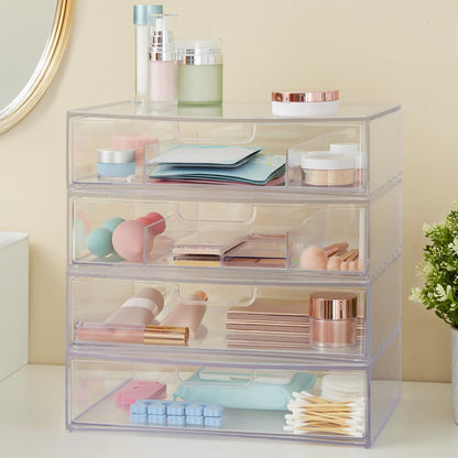 STORi STAX Plastic Stackable Organizer Drawers (Set of 2) Clear | 12.5" Wide | Set Includes One Open Drawer & One Divided Drawer | Organize Office Desk Accessories & Sort Paper | Made in USA