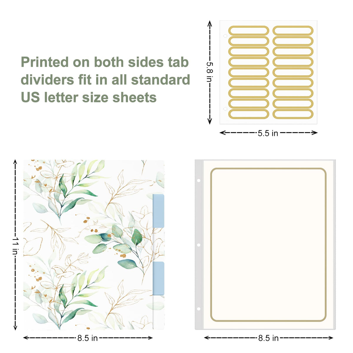 Rouidr 3 Ring Binder, 2 Inch Round Ring Binder Organizer with Clipboard, 5 Dividers Tabs, A4 8.5 x 11 Inch Paper & Clear Sleeves for School, Office Supplies, Leaves