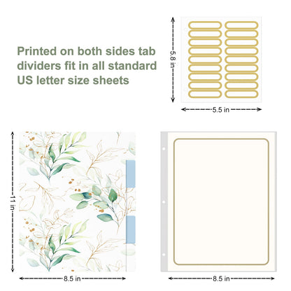 Rouidr 3 Ring Binder, 2 Inch Round Ring Binder Organizer with Clipboard, 5 Dividers Tabs, A4 8.5 x 11 Inch Paper & Clear Sleeves for School, Office Supplies, Leaves