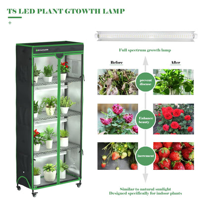 ZOYOYES Indoor Greenhouse with Grow Light, 35.8" W x 17.8" D x 71.8" H, 5-Tier Plant Shelf with 3-Color T8 Growth Lights, Plant Stand with Smart Timing Plug and thermohygrometer