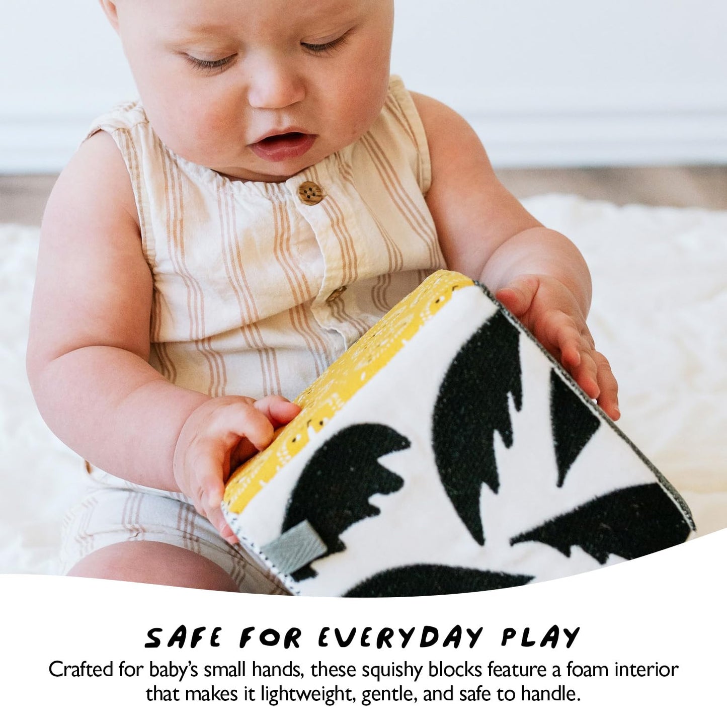 Wee Gallery Soft Block, Baby Sensory Toy with High-Contrast Graphics, Organic Soft Fabric Soft Blocks, Crinkle Flap and Textures, Tummy Time Activity for Babies and Toddlers - Woodland
