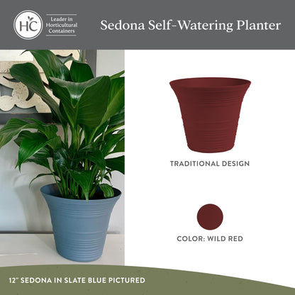 The HC Companies 7 Inch Sedona Round Self Watering Planter Pots, Lightweight UV-Resistant Plastic Indoor & Outdoor Planters, 4-Pack Flower Pots for Garden & Home Decor, Wild Red