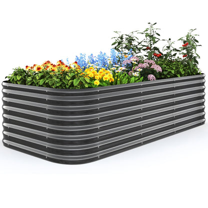 Quictent Galvanized Raised Garden Bed Kit, 8x4x2 ft Oval Metal Planter Box Tall for Vegetables Outdoor Backyard, Strengthened by Crossbar, Dark Gray