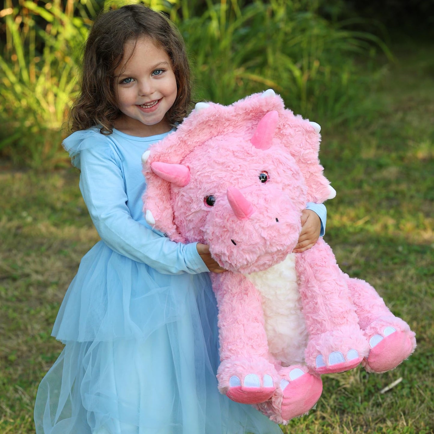 Tezituor Large Pink Dinosaur Stuffed Animals, 24inch Large Stuffed Dinosaur Plush Toys for Boys Girls, Hugging Soft Dino Triceratops Plush Pillow Praty Valentine's Day Gift for Girlfriend