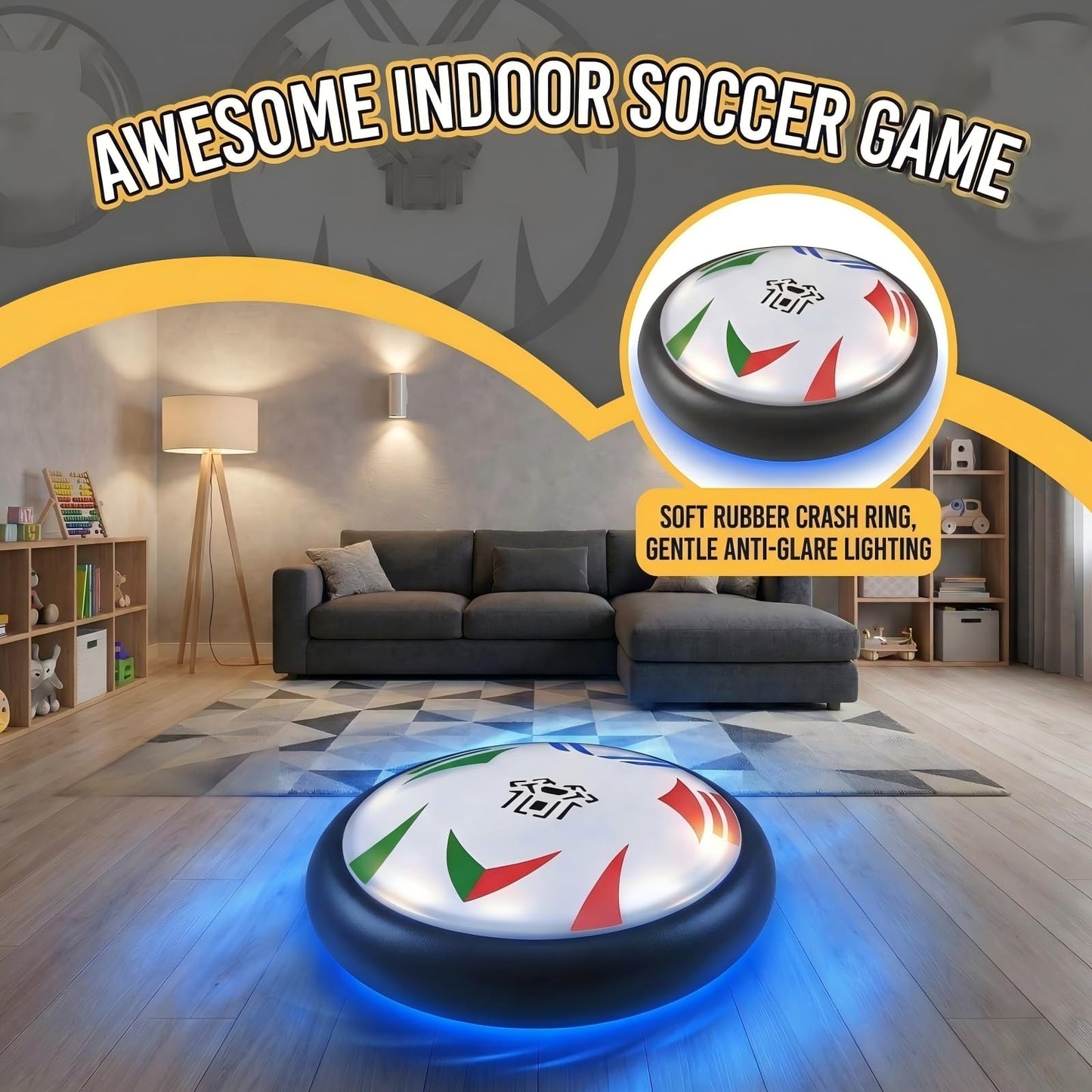 Minoskia Hover Soccer Ball for Kids, Air Floating Indoor Soccer Toys with LED Lights & Soft Foam Bumper, Birthday Gifts for Boys and Girls Ages 3-12