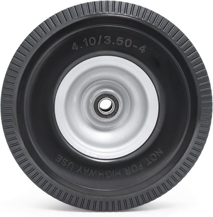 CYHOBK 2-Pack 4.10/3.50-4" Flat Free Solid Rubber Tires - 10" Replacement Wheels with 5/8" Axle Bore, 2.2" Offset Hub for Gorilla Cart, Hand Truck, Garden Wagon, Dump Carts - Puncture Proof