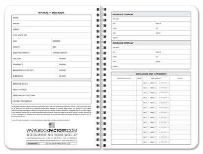 BookFactory My Health Log Book, Daily Tracking Record Journal Logbook - Wire-O, 100 Pages, 6” x 9'' (Made in USA)