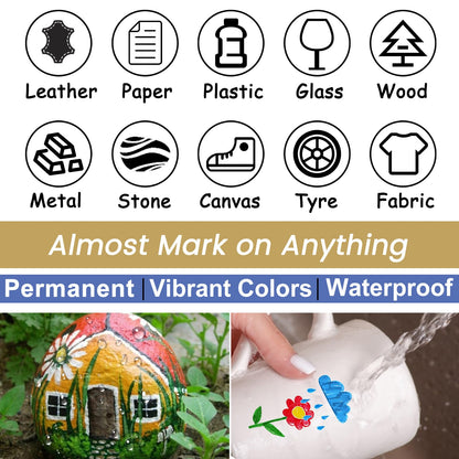 Overseas White Paint Pens - Permanent Acrylic Paint Markers 12 Pack, Water-Based, Quick Dry, Waterproof Marker Pen for Rock, Wood, Plastic, Metal, Canvas, Glass, Fabric, Tire, Mugs. Medium Tip