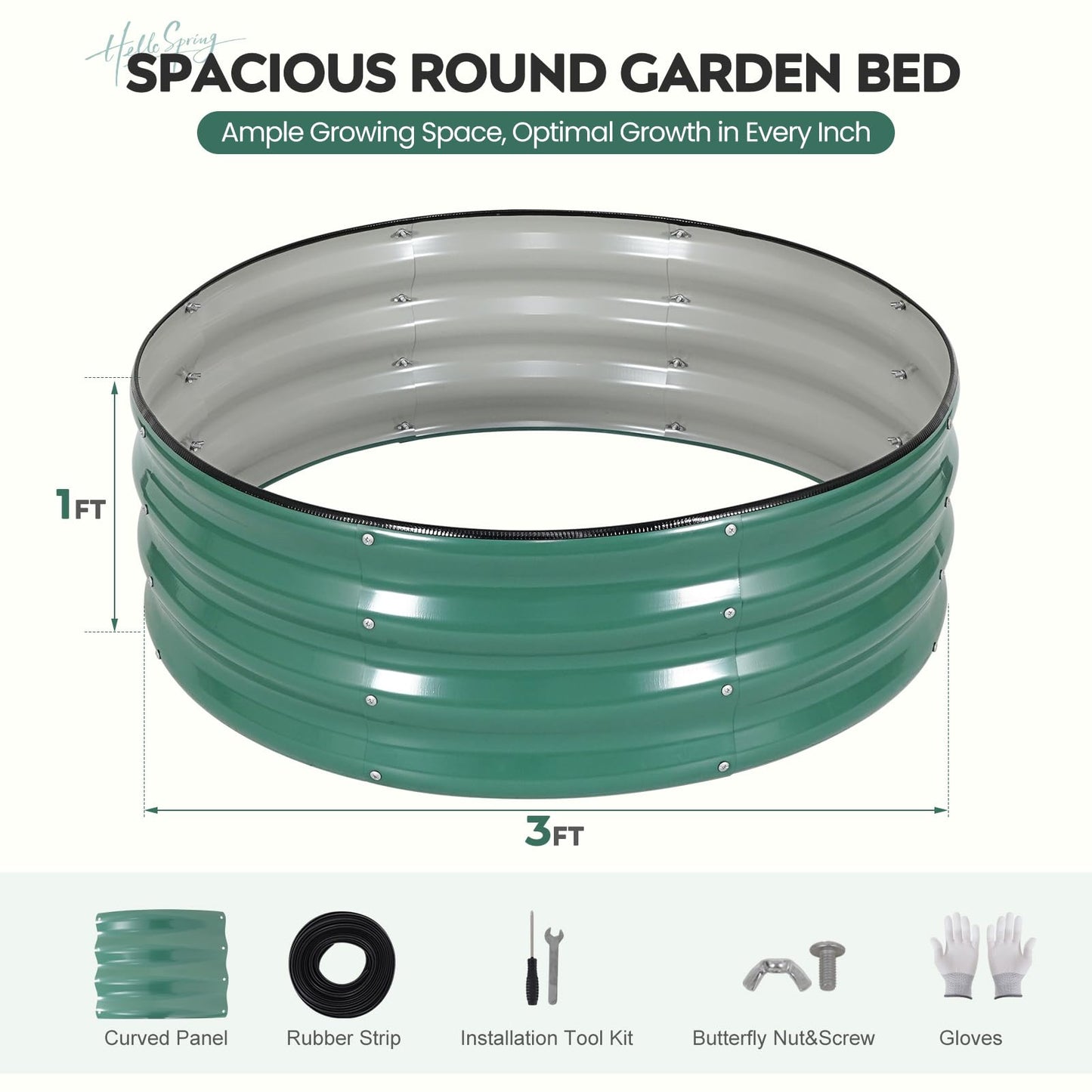 ZORMY Galvanized Raised Garden Bed Outdoor, Round Metal Planter Boxes 2 Pcs, 3x3x1ft Steel Raised Bed Kit for Planting Vegetables, Fruits, Flowers(LotusGreen)