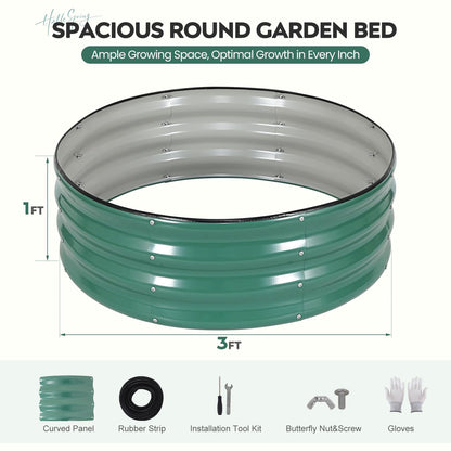 ZORMY Galvanized Raised Garden Bed Outdoor, Round Metal Planter Boxes 2 Pcs, 3x3x1ft Steel Raised Bed Kit for Planting Vegetables, Fruits, Flowers(LotusGreen)