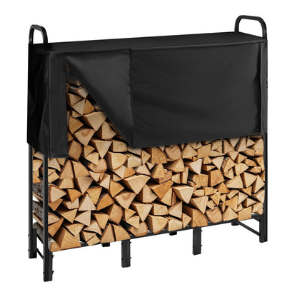 VEVOR Firewood Rack with Waterproof Cover, 4 ft Outdoor Firewood Holder, 1/4 Cord Storage Metal Log Holder, 400lb Max Weight Capacity, Top Covered, Powder-Coated Wood Storage Rack for Fireplace Deck