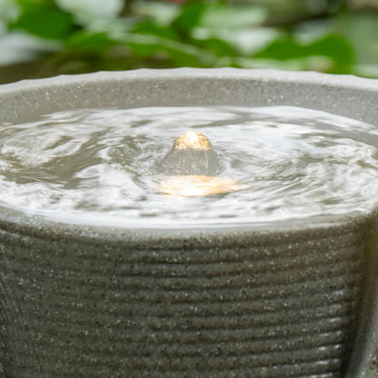 Puulye 9.84” H Small Outdoor Water Fountain Made with Eco-Friendly Recyclable Materials, Polyethylene Bubbler Water Fountain, Outdoor Tabletop Decor with LED Lights for Patio, Porch, Backyard (9.84")
