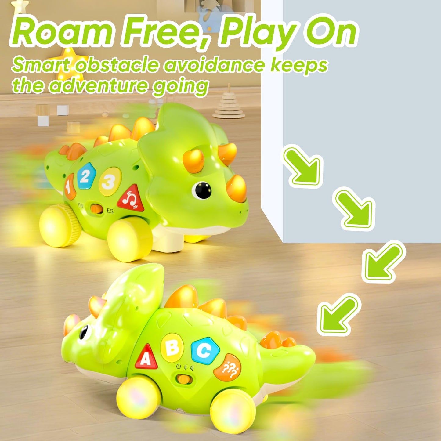 Seozio Dinosaur Baby Musical Toys, Dinosaur Tummy Time Toy with Musical for Kids, Early Learning Educational Crawling Toys Gifts for Toddlers Ages 1-3.