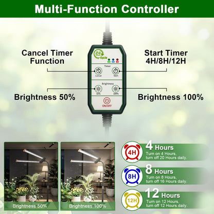 Grow Light for Indoor Plant, 6000K Full Spectrum Plant Lamp with Red Blue White LED for Pot Succulents Seed Growing, Light Strip Foldable & Height Extendable 9-25'', Auto Timer 4 8 12Hrs