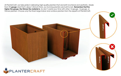 Plantercraft Large Rectangular Planters for Outdoor Plants - 30x18x18 Inch Corten Steel Planter | Heavy Duty Metal Planter Rectangle for Patio & Garden | Large Outdoor Planter Box