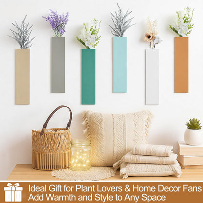 Chunful 6 Pcs Wood Boho Wall Planter Hanging Vertical Wall Vases for Indoor Plants Dried Flowers Faux Greenery Rustic Bohemian Home Decor for Living Room Hallway Office Bedroom Bathroom Apartment