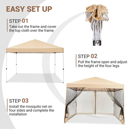 GarveeHome Easy Setup Pop-Up Canopy Tent 10x10ft – Waterproof Outdoor Gazebo with Mesh Mosquito Netting, Removable Sidewalls, UV Protection, Portable Sun Shelter for Camping, Patio, Beach, Events –