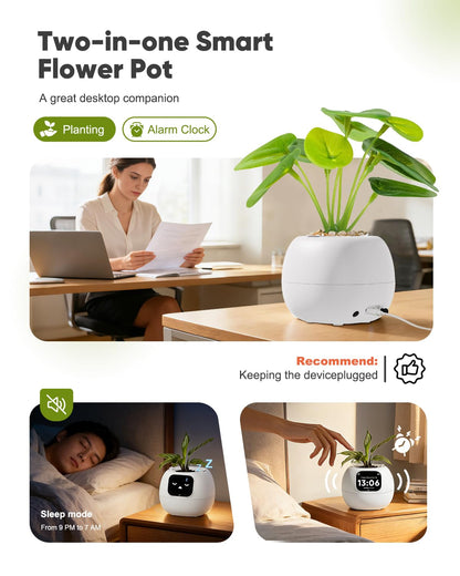 TinyShield Smart Flower Pot, Smart Pet Planter Robot Guidance on Plant Care with Emoticons, Adorable Plant Companion with Alarm Clock, Living Room Desk Setup Gift