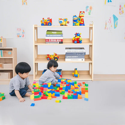 YJTREMFYX Children's Toy Storage Rack Montessori Bookshelf, Used as a Storage Cabinet for Books and Toys in Game Rooms, Children's Rooms, Daycare Centers, and kindergartens (4 Levels)