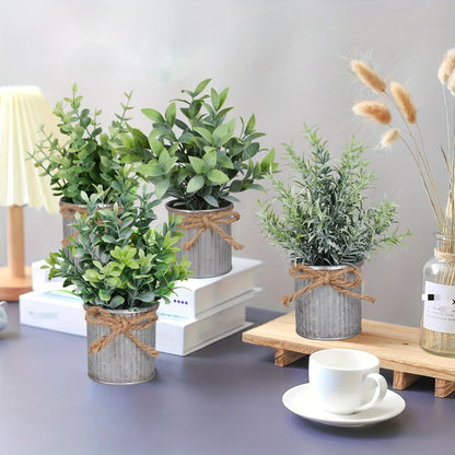 Yoratee Small Artificial Plants Set of 4 Fake Potted Plant with Iron Pot Mini Greenery Decor for Indoor Home Porch Garden Bathroom Décor