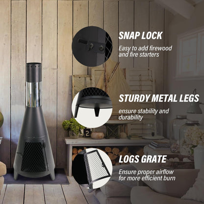 ptlsy 43inch Tall Outdoor Fireplace Chiminea Wood Burning Fire Pit & Rotating Barbecue Charcoal Grill with Rotisserie Meat Forks & 6-Piece Skewer Set for Outdoor Cooking Camping Hiking Picnics Tailgat