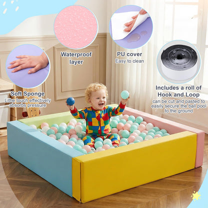Arrowbash 43.3" x 11.8" PU Leather Baby Foam Soft Playpen Ball Pool, Soft Rectangle Climbing Blocks Play Pit for Kids Indoor Outdoor Large Game, Ball Toddlers Game Activity Pit, Balls Not Included
