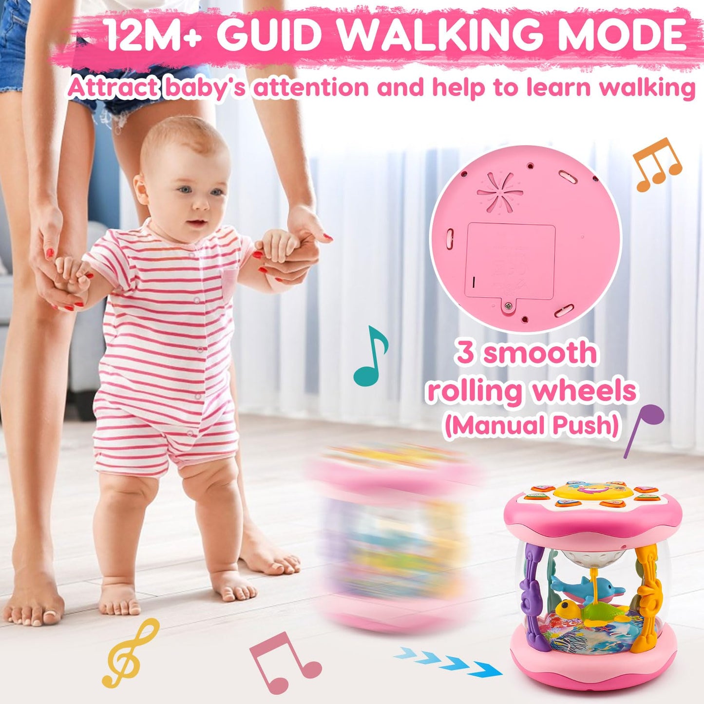Baby Girl Toys 0-6 Months Ocean Projector Rotating Musical Light Up Tummy Time Toy Infant Aquarium 0-3 4 5 6 7 8 9 Months Crawling Toys Babies 6-12 Month Girl 1 Year Old Birthday Newborn Shower Gifts