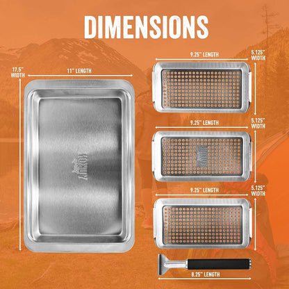 Yukon Glory BBQ Vegetable Grill Basket Set, Stainless Steel, 3 Baskets with Drip Tray & Removable Handle for Fish, Shrimp & Veggies