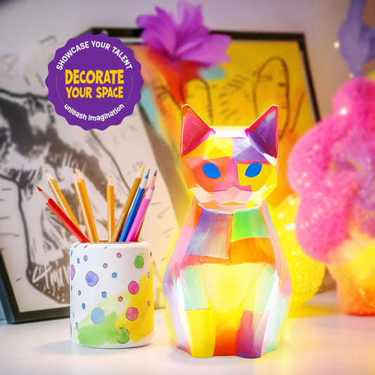 LAOESE Paint Your Own Cat Lamp Kit, Arts and Crafts for Kids Ages 8-12, Art Supplies Painting kit for Kids 6-12, Cat Night Light Toys Girls Boy Birthday Gifts for Kids Ages 3 4 5 6 7 8 9 10 11 12+
