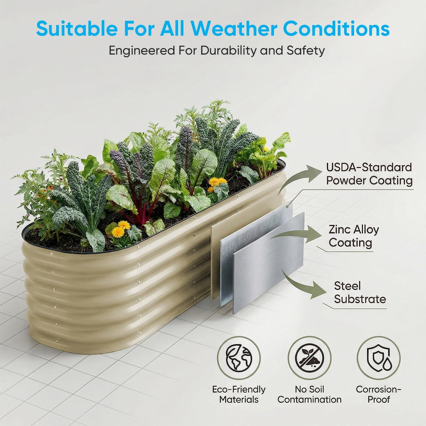 TABU Galvanized Raised Garden Bed Outdoor, 8x4x1.5 Ft Metal Planter Box with Anti-Cutting Edge, Rust-Resistant Garden Bed Kit for Outdoor Gardening, for Vegetables, Flowers, Herbs, Beige