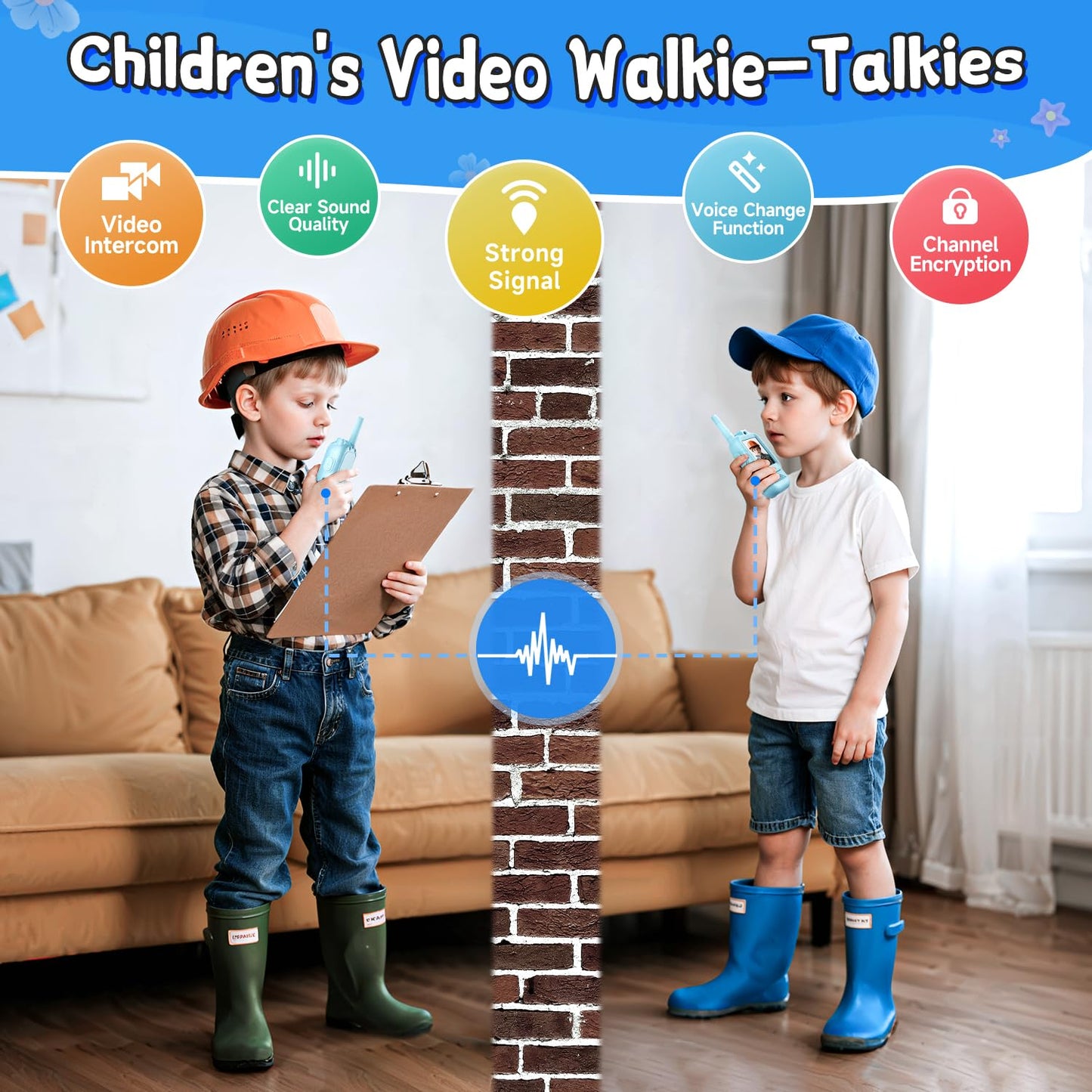 Video Walkie Talkies for Kids, Handheld 2 Pack Rechargeable Video Intercom Kids Walkies Talkies, Indoor Outdoor Toys for Family Games, Outside, Camping, Hiking for Boys Girls Ages 3-12 (Blue/Blue)