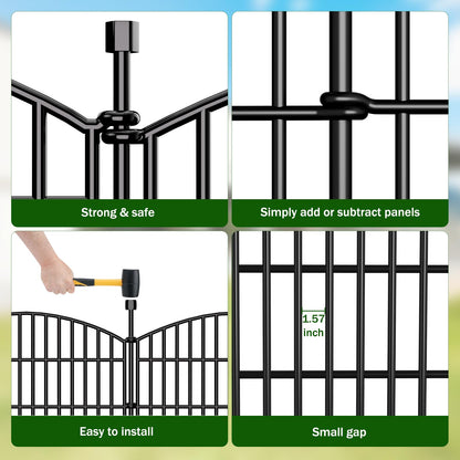 10 Panels No Dig Decorative Garden Fence - 40 in (H) x 23.6 ft (L), Dog Fence Outdoor for Yard，Rustproof Metal Animal Barrier Ground Stakes Fencing for Garden, Patio, Flower Bed