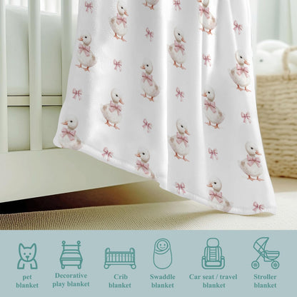 Cute Duck Pink Bows Baby Blankets for Boy Girl Farm Ducks Swaddle Flannel Receiving Blanket Soft Lightweight Infant Toddler Newborn Crib Stroller Ducks 40x50inch