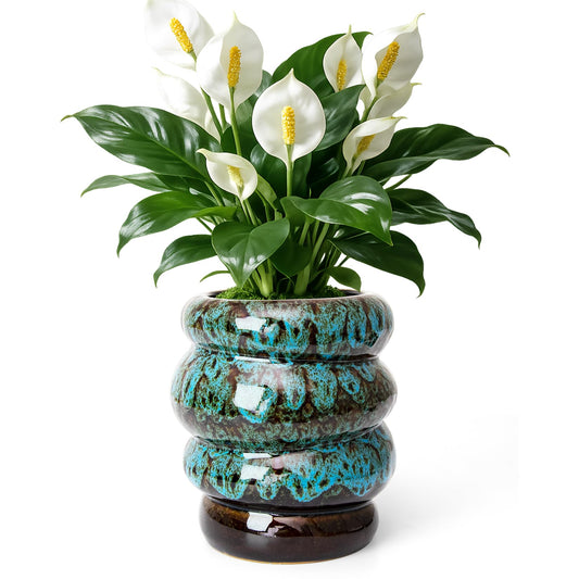 YINUOWEI Ceramic 5 inch Plant Pot - Planter for Indoor Plants with Drainage Hole, Flower Pots for Orchid, Succulent,Outdoor Plants, Modern Glaze Planters for Home Office Decor Gift