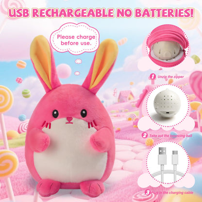 Crawling Pink Bunny Baby Toy with 48 Songs & Record, Interactive Musical Plush Toy for Babies 6-12 Months, Rechargeable Dancing Stuffed Animal, Sensory Toy for Toddlers 1-3, Cute Baby Gift for Girls