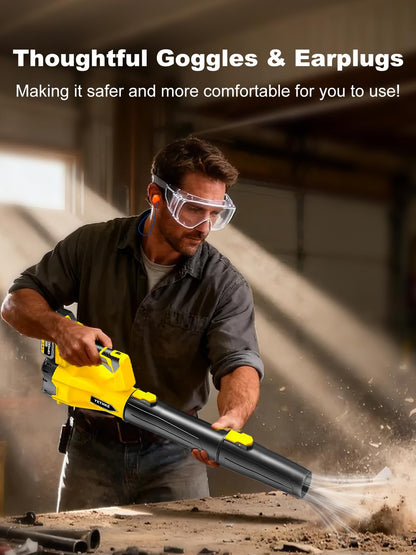 Leaf Blower Cordless, 21V Powerful Electric Blower with 2*4.0Ah Batteries & 1*Fast Charger, 6 Speed Modes, Handheld Lightweight Leaf Blowers for Lawn/Patio/Dust/Leaves, Gift Goggles & Earplugs-Yellow