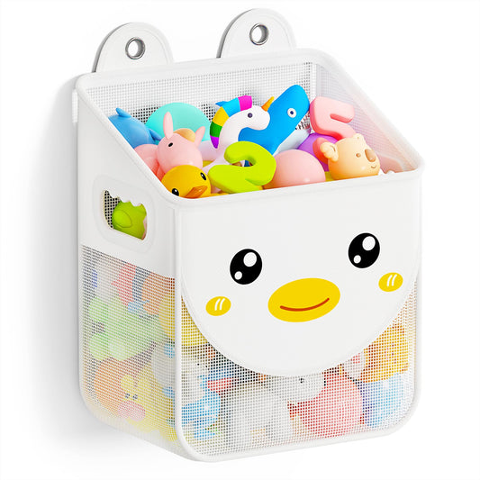 Ligereza Quick Fetch Way Bath Toy Storage, Cute Mesh Bath Toy Organizer, Large Capacity and Large Opening Baby Bathtub Toy Holder for Tub, Multipurpose Mesh Shower Bag (White)