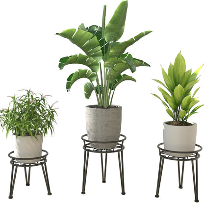 Santentre 3Pack Metal Plant Stands Outdoor Indoor,Rustproof Iron Flower Pot Stands Outdoor,Heavy Duty Pot Stand for Plants Indoor,Round Black Display Rack Flower Stand Plant Holders