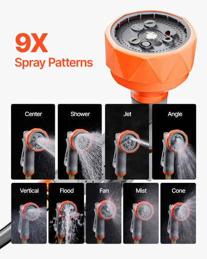 VEVOR Retractable Garden Hose Reel, 5/8 Inch x 100 ft Wall Mounted Hose Reel, Heavy Duty Garden Hose Reel with 9 Patterns Nozzle, Any Length Lock, Upgraded Slow Return System and 180°Swivel Bracket