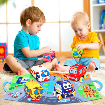 Baby Toys 6 to 12 Months - Soft Car Toys for 1 Year Old Boy Girl with Playmat Storage Bag - Infant Baby Toys 12-18 Months Toddler Toys Age 1-2 - 1st Birthday Gifts 1 2 3 Years Old Baby