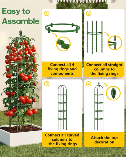 Joyhalo 2 Pack Trellis for Climbing Plants Outdoor, 6.2ft High Adjustable Garden Trellis for Flowers, Green Plastic Coated Steel Plant Stakes Use As Tomato Cage