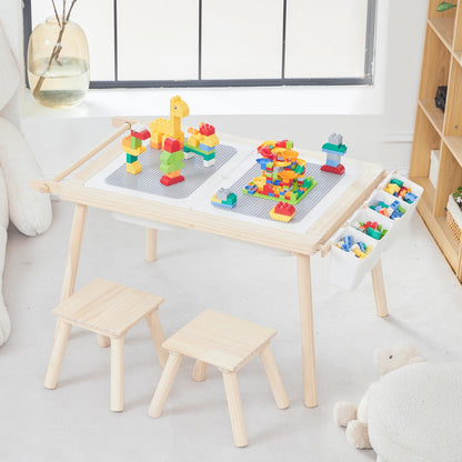 COOKIE BUNNY 5-in-1 Kids Sensory Table and Chair Set – Wooden Sand and Water Play, Building Blocks, Study, Dining, Toy Storage, Children's Gifts for Boys and Girls