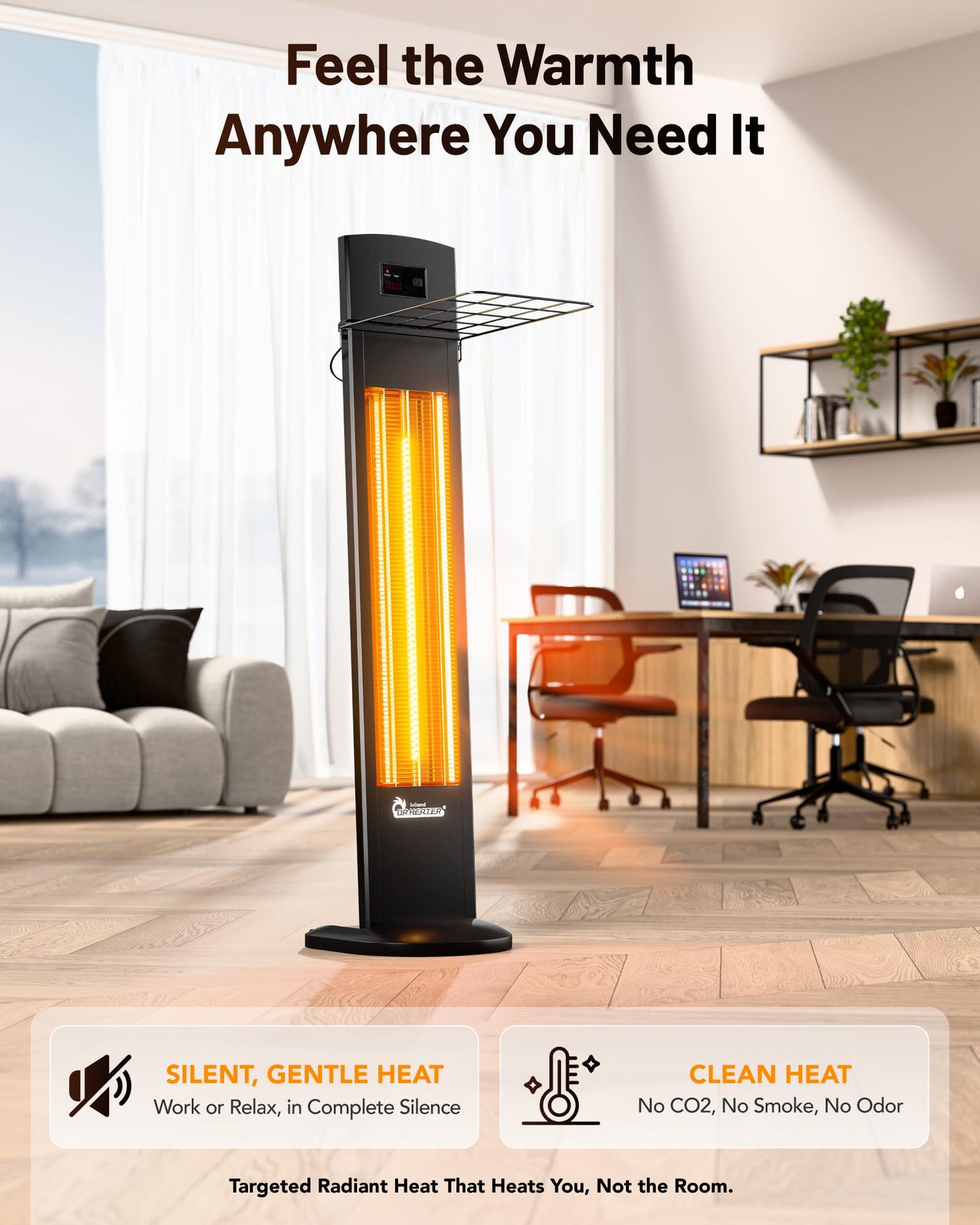 DR. INFRARED HEATER Portable Infrared Indoor and Outdoor Space Heater for Patio, Garage, Commercial & Residential With Remote Control, Space Heater (Freestanding/Ceiling/Mounting), Black